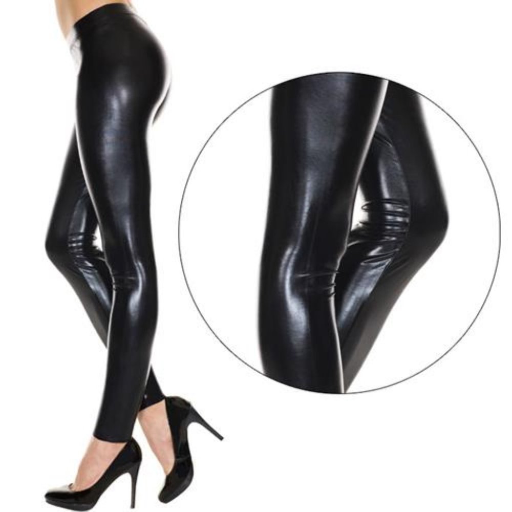 Black Wet Look Leggings One Size